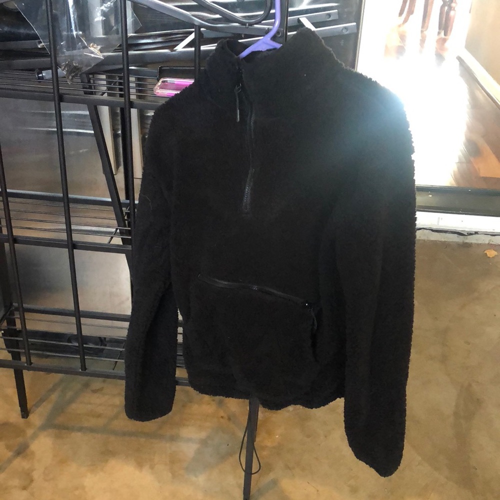 Black teddy hoodie slightly cropped